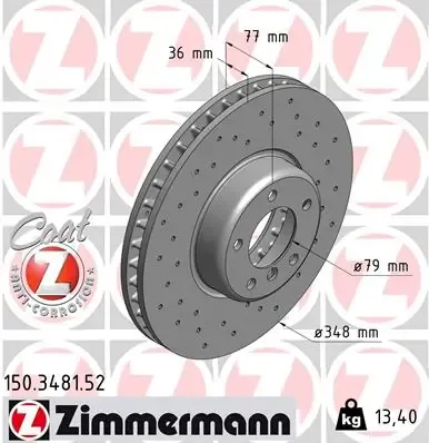 Tarcza hamulcowa przednia 150348152 Zimmermann