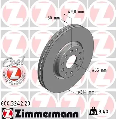 Tarcza hamulcowa przednia 600324220 Zimmermann