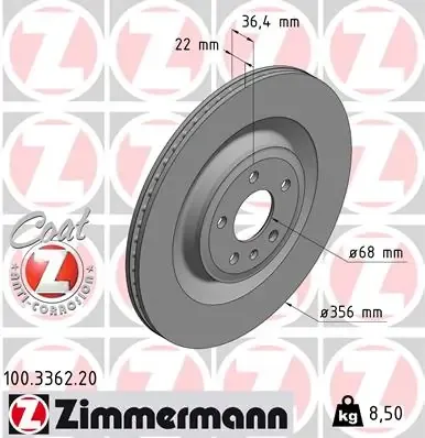 Tarcza hamulcowa tylna 100336220 Zimmermann