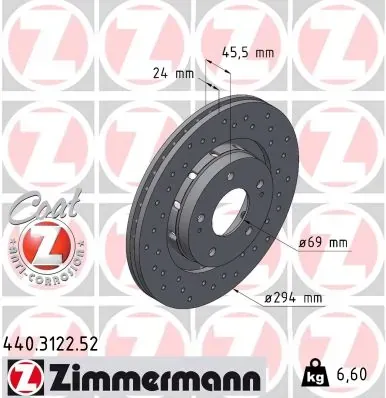 Tarcza hamulcowa przednia 440312252 Zimmermann