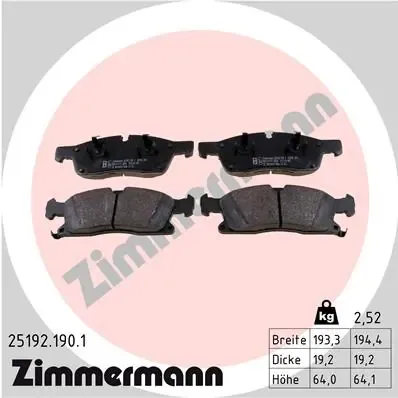 Klocki hamulcowe przednie tarczowe 251921901 Zimmermann