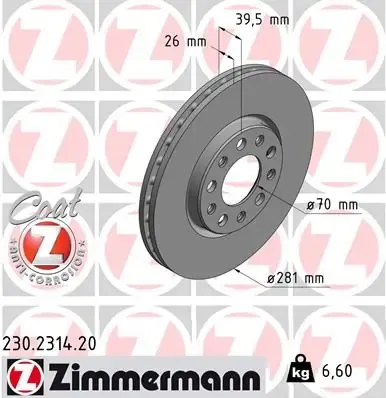 Tarcza hamulcowa przednia 230231420 Zimmermann
