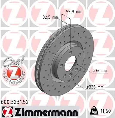Tarcza hamulcowa przednia 600323152 Zimmermann