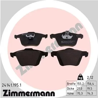 Klocki hamulcowe przednie tarczowe 241411951 Zimmermann