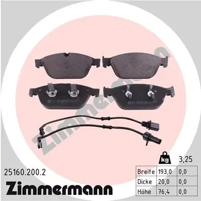 Klocki hamulcowe przednie tarczowe 251602002 Zimmermann