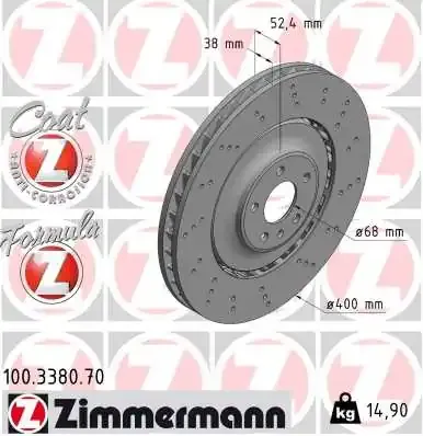 Tarcza hamulcowa przednia 100338070 Zimmermann