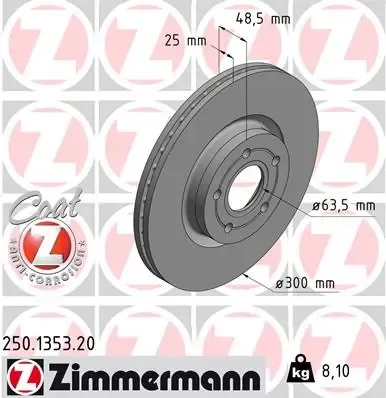 Tarcza hamulcowa przednia 250135320 Zimmermann