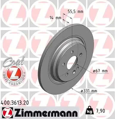Tarcza hamulcowa tylna 400361320 Zimmermann