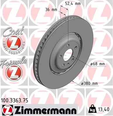 Tarcza hamulcowa przednia 100336375 Zimmermann