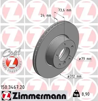 Tarcza hamulcowa przednia 150346720 Zimmermann
