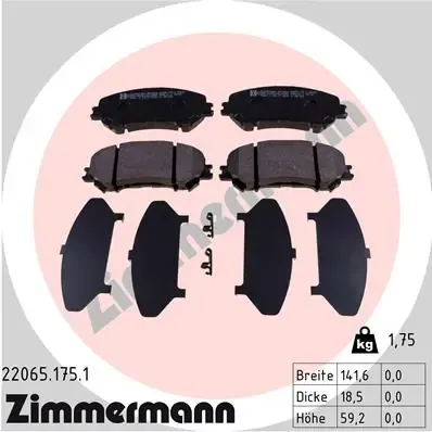 Klocki hamulcowe przednie tarczowe 220651751 Zimmermann
