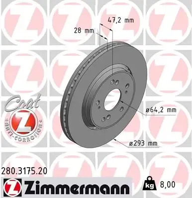 Tarcza hamulcowa przednia 280317520 Zimmermann