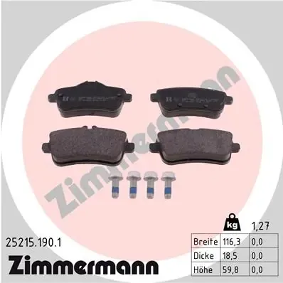 Okładziny (klocki) do hamulców tarczowych tylne 252151901 Zimmermann