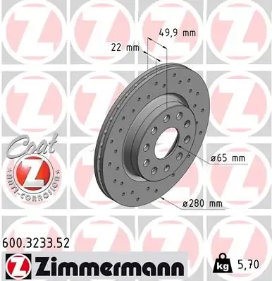Tarcza hamulcowa przednia 600323352 Zimmermann