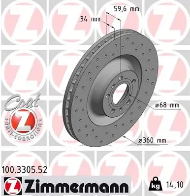 Tarcza hamulcowa przednia 100330552 Zimmermann