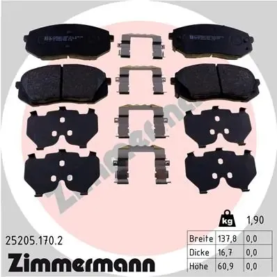 Klocki hamulcowe przednie tarczowe 252051702 Zimmermann