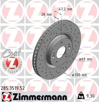 Tarcza hamulcowa przednia 285351952 Zimmermann