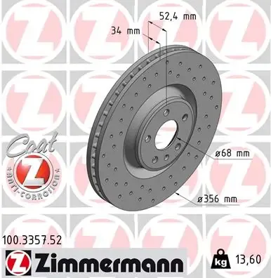 Tarcza hamulcowa przednia 100335752 Zimmermann