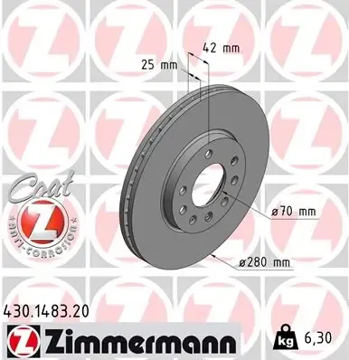 Tarcza hamulcowa przednia 430148320 Zimmermann