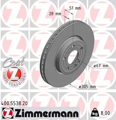 Tarcza hamulcowa przednia 400553820 Zimmermann
