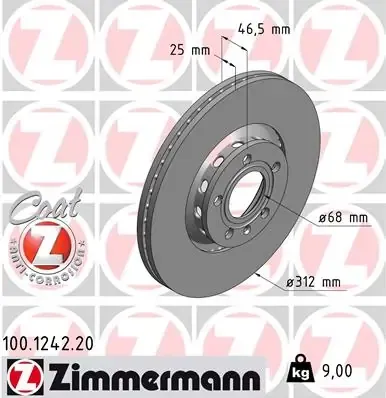 Tarcza hamulcowa przednia 100124220 Zimmermann