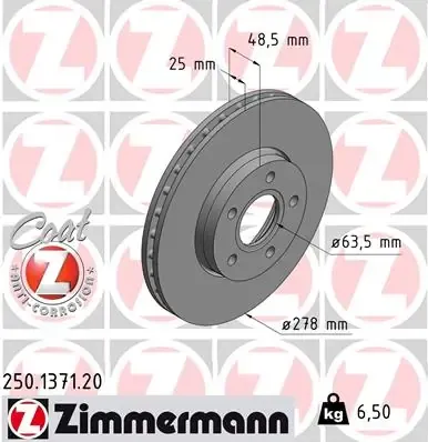 Tarcza hamulcowa przednia 250137120 Zimmermann