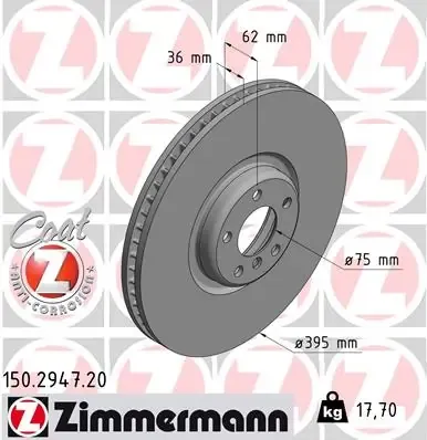 Tarcza hamulcowa przednia 150294720 Zimmermann