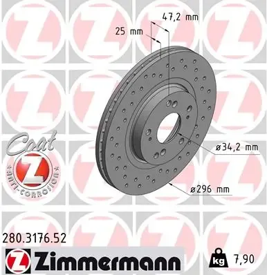 Tarcza hamulcowa przednia 280317652 Zimmermann