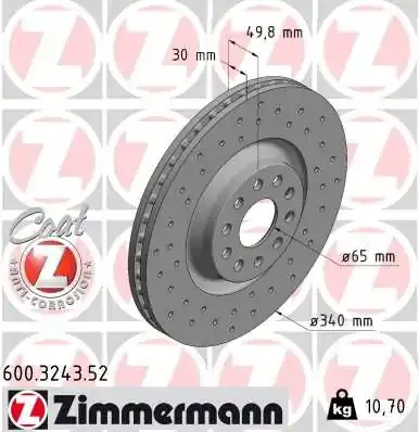 Tarcza hamulcowa przednia 600324352 Zimmermann