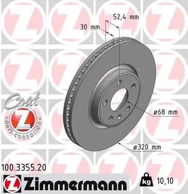 Tarcza hamulcowa przednia 100335520 Zimmermann