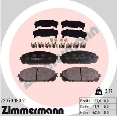 Klocki hamulcowe przednie tarczowe 220701802 Zimmermann