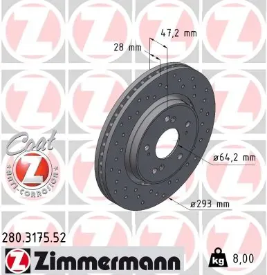 Tarcza hamulcowa przednia 280317552 Zimmermann