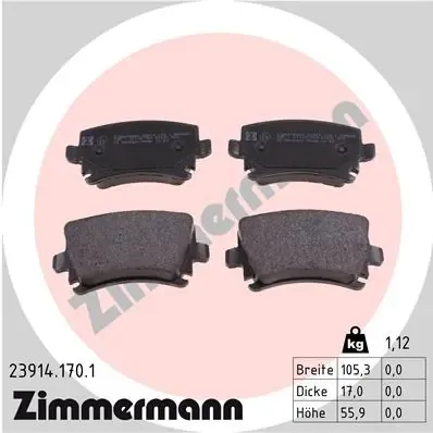 Okładziny (klocki) do hamulców tarczowych tylne 239141701 Zimmermann
