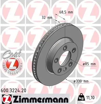 Tarcza hamulcowa przednia 600322420 Zimmermann