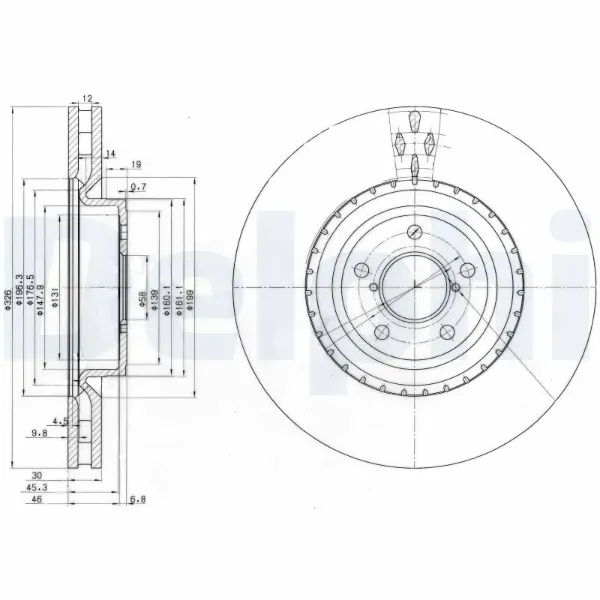 Tarcza hamulcowa przednia BG3818 Delphi