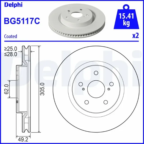Tarcza hamulcowa przednia BG5117C Delphi