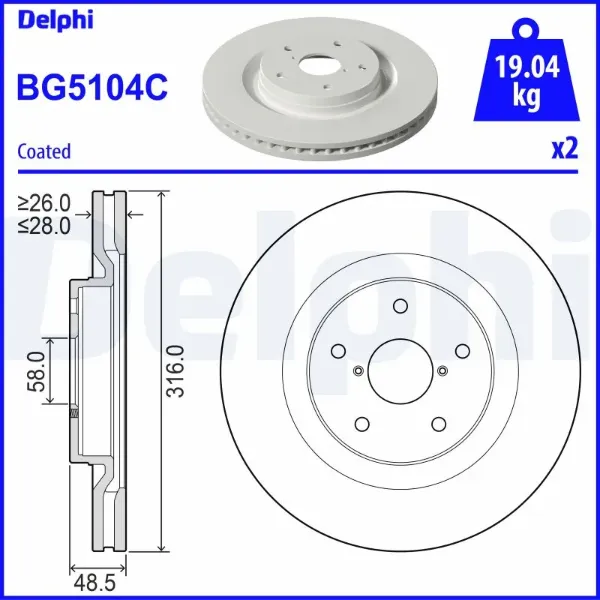Tarcza hamulcowa przednia BG5104C Delphi