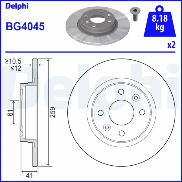 Tarcza hamulcowa przednia BG4045 Delphi