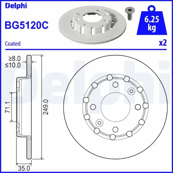 Tarcza hamulcowa tylna BG5120C Delphi