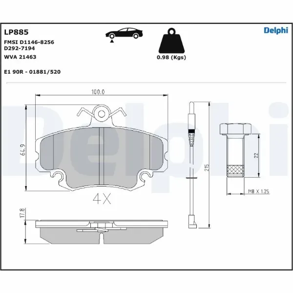 Klocki hamulcowe przednie tarczowe LP885 Delphi