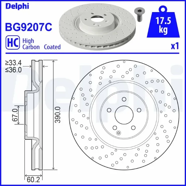 Tarcza hamulcowa przednia BG9207C Delphi