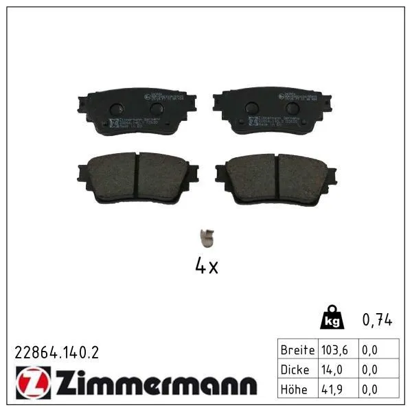 Okładziny (klocki) do hamulców tarczowych tylne 228641402 Zimmermann