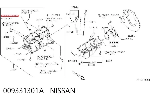 Zaślepka głowicy cylindrów/bloku cylindrów Nissan Prairie M11
