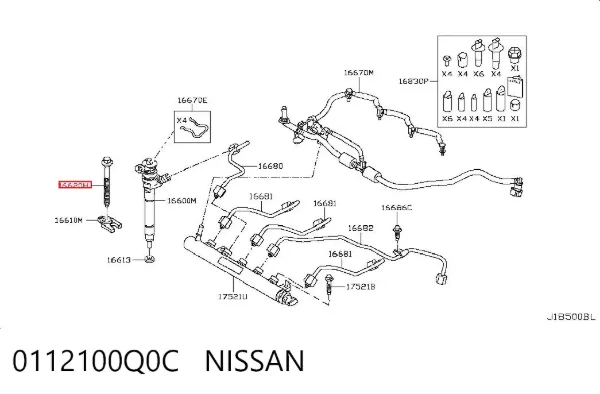 Śruba mocowania wtryskiwacza 0112100Q0C Nissan/Infiniti
