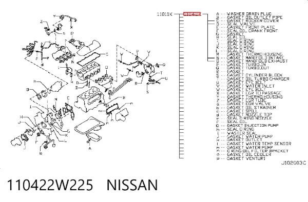 Zestaw uszczelek silnika górny 110422W225 Nissan/Infiniti