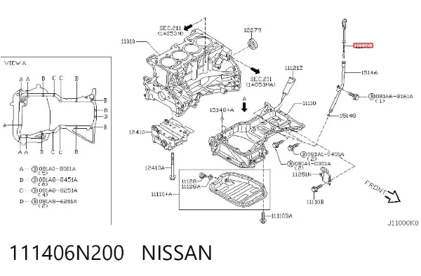 Bagnet poziomu oleju w silniku Nissan Primera P12