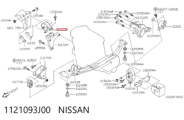 Poduszka (podpora) silnika prawa 1121093J00 Nissan/Infiniti