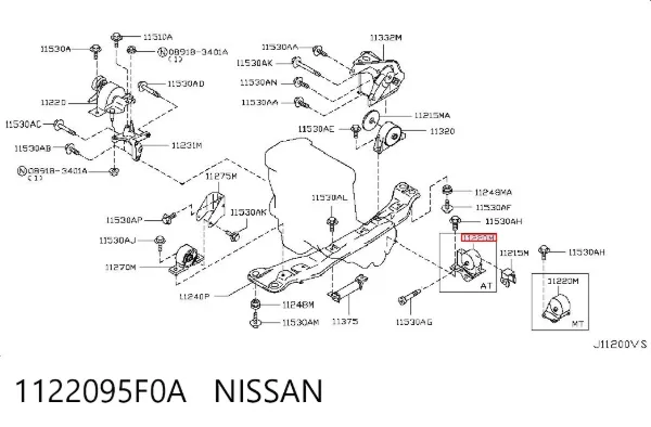 Poduszka (podpora) silnika lewa 1122095F0A Nissan/Infiniti