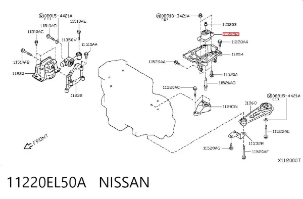 Poduszka (podpora) silnika tylna 11220EL50A Nissan/Infiniti
