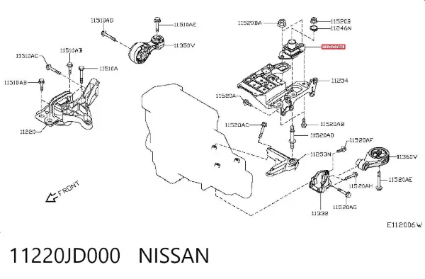 Poduszka (podpora) silnika lewa tylna 11220JD000 Nissan/Infiniti